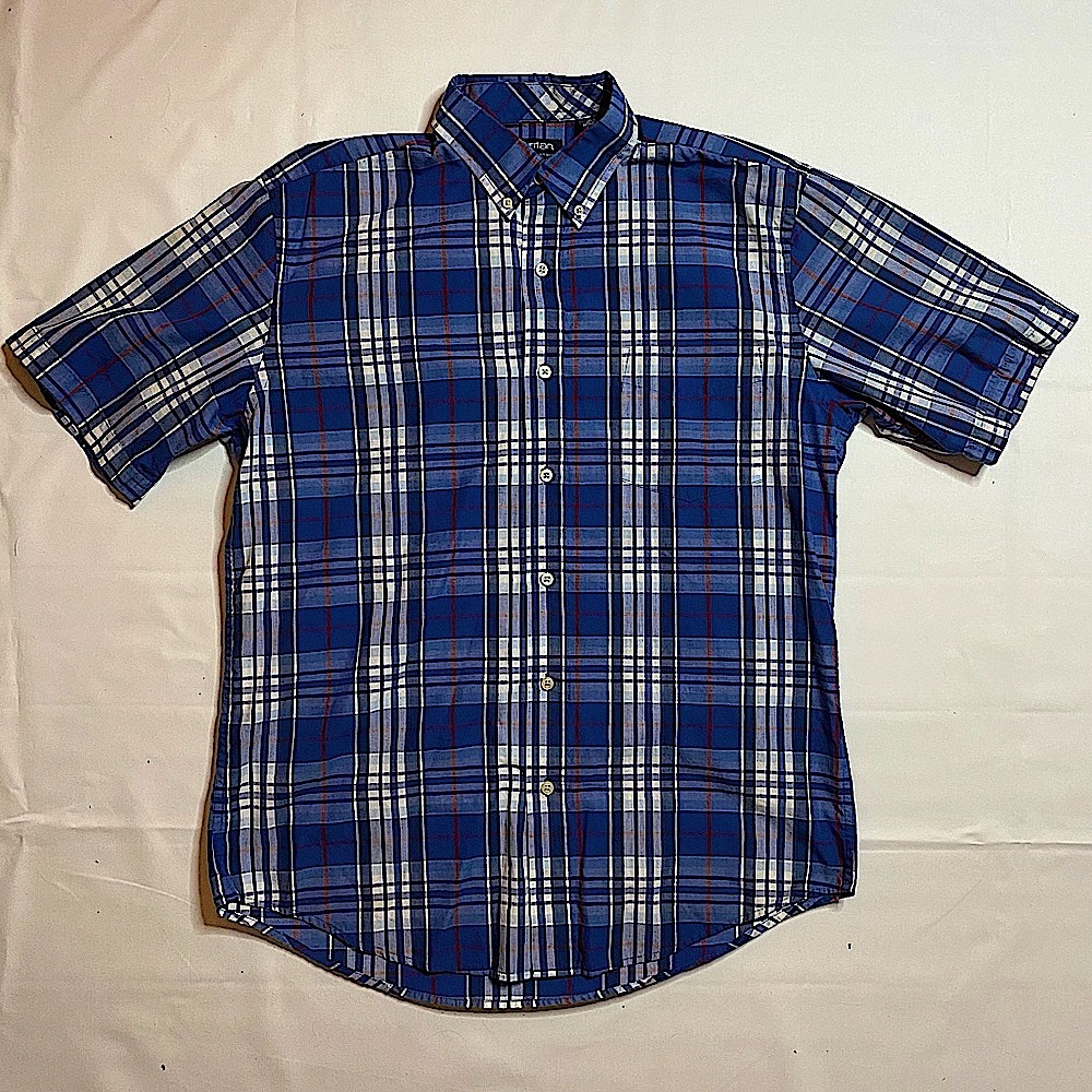 Puritan Button Up Short-Sleeve Shirt Blue White Plaid
